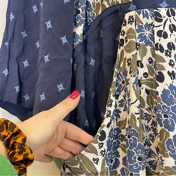 Free People Free People Mixed-Print Floral Mini Dress Size M Boho Beach Blue - Picture 8 of 12